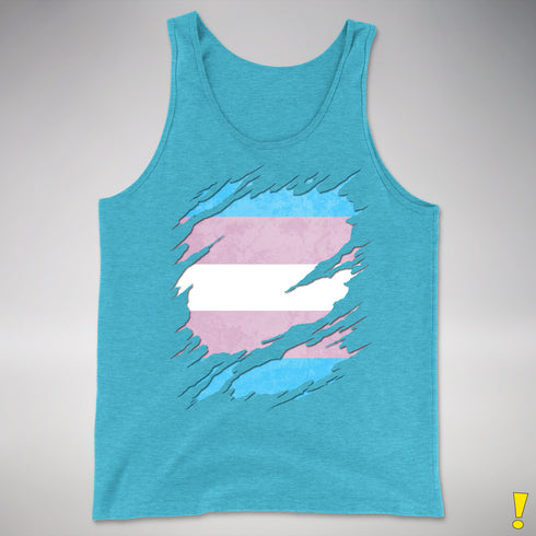 Transgender Pride Flag Ripped Reveal Premium Tank Top - Aqua Triblend